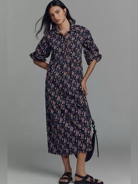 Anthropologie Maeve Navy Sailboat Print Shirt Dress NWT